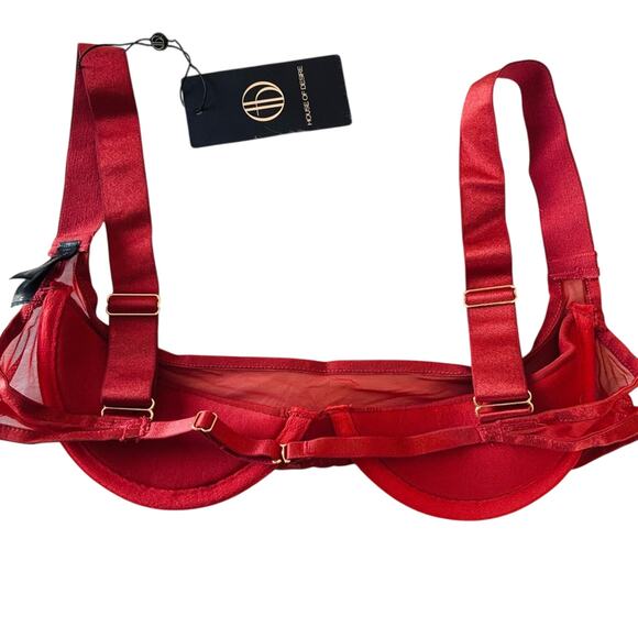 House of Desire Premium Devon Mesh Bra & Panty Set Red Crisscross Medium NEW - Picture 7 of 15